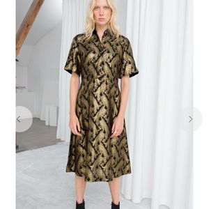 & Other Stories golden black midi shirt jacquard dress NYE holiday party